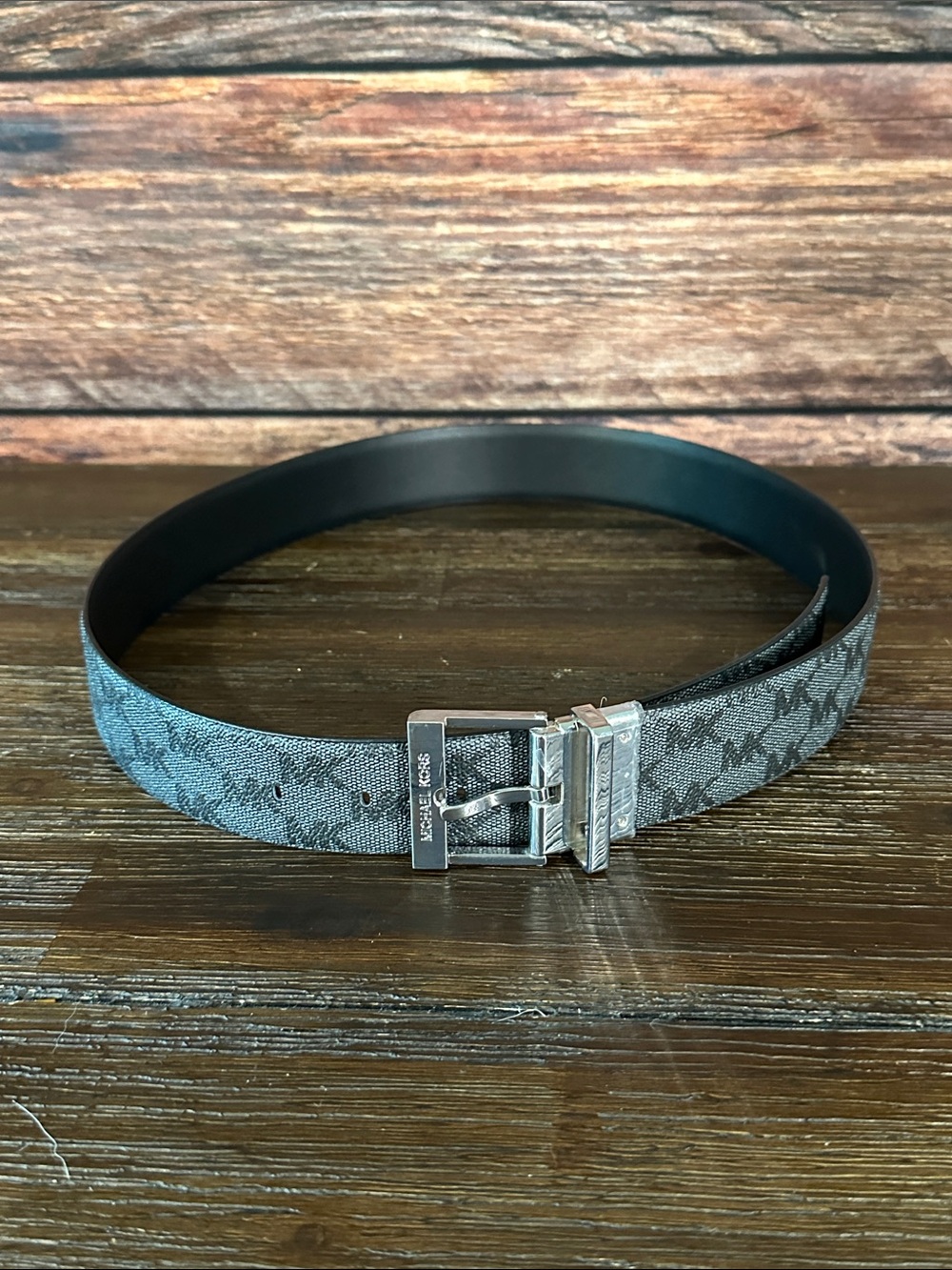 Michael Kors Men's Reversible Black and Gray Signature Logo Belt